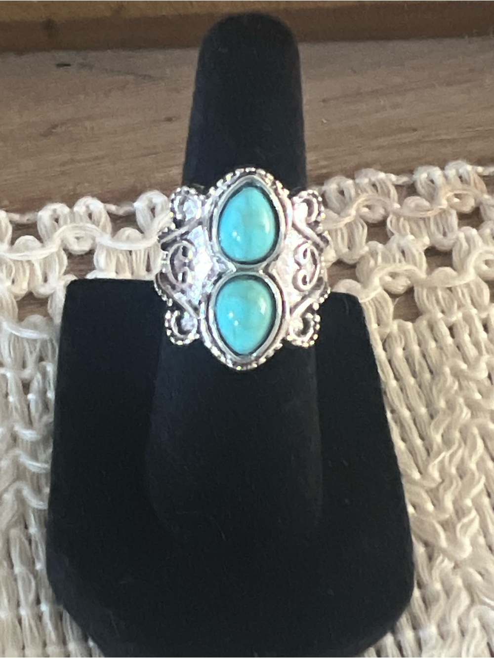 Silver tone Turquoise Double Teardrop Ring - Women Jewelry 30p1